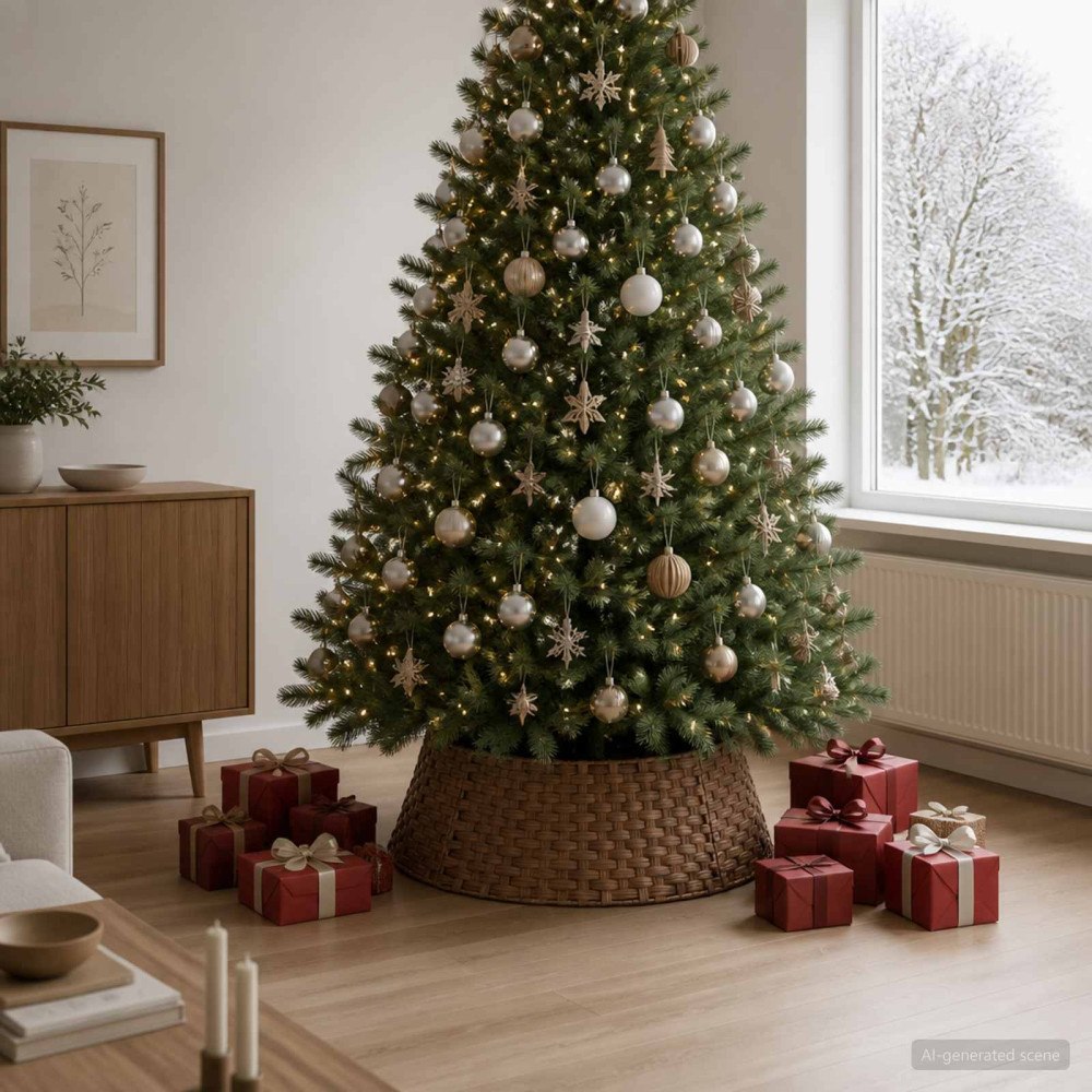 vidaXL Julträdskrage Rund Ljusbrun Diam. 105 x 28 cm konstrotting