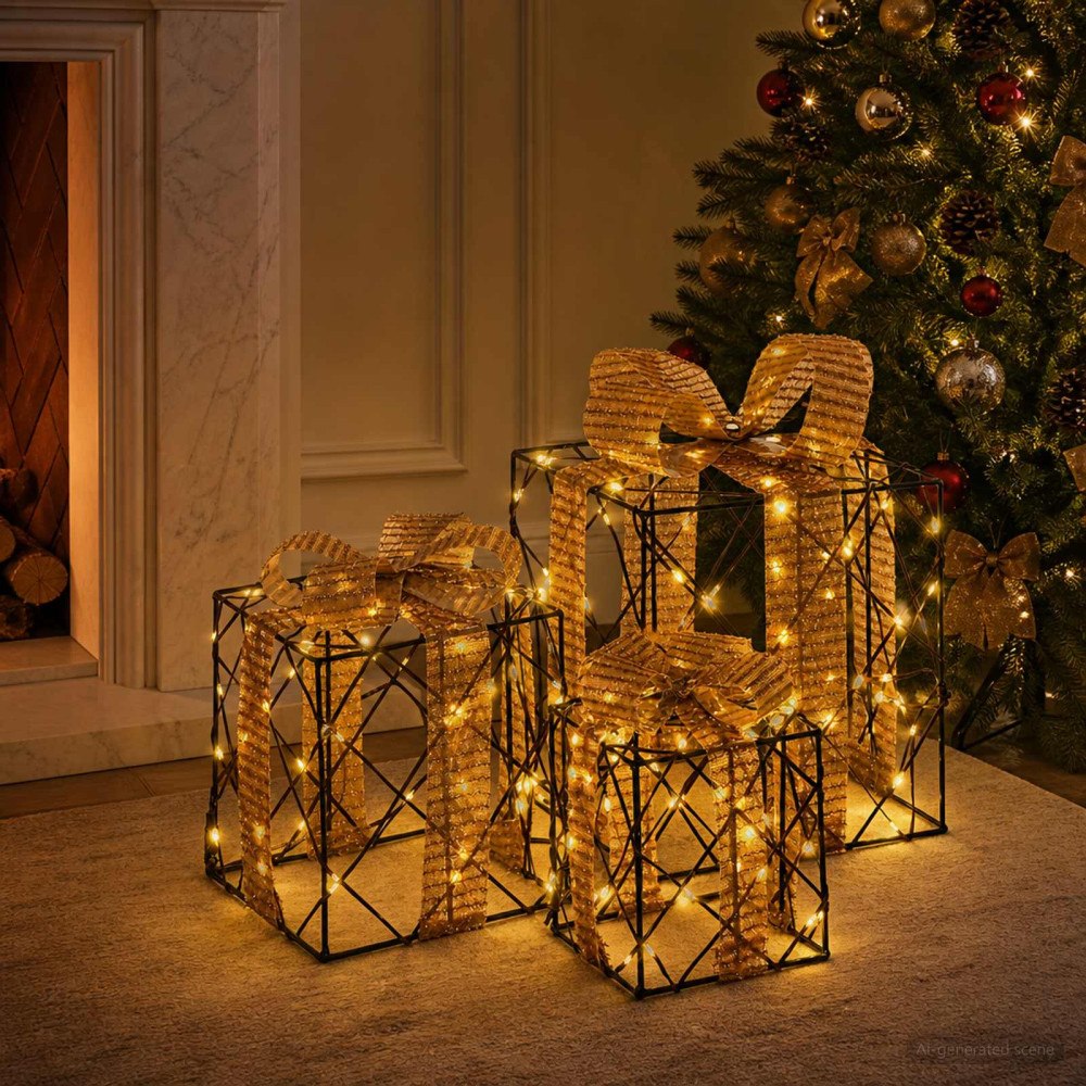 vidaXL Ljusande julklapp 3 st 150 LED-lampor Varmvit