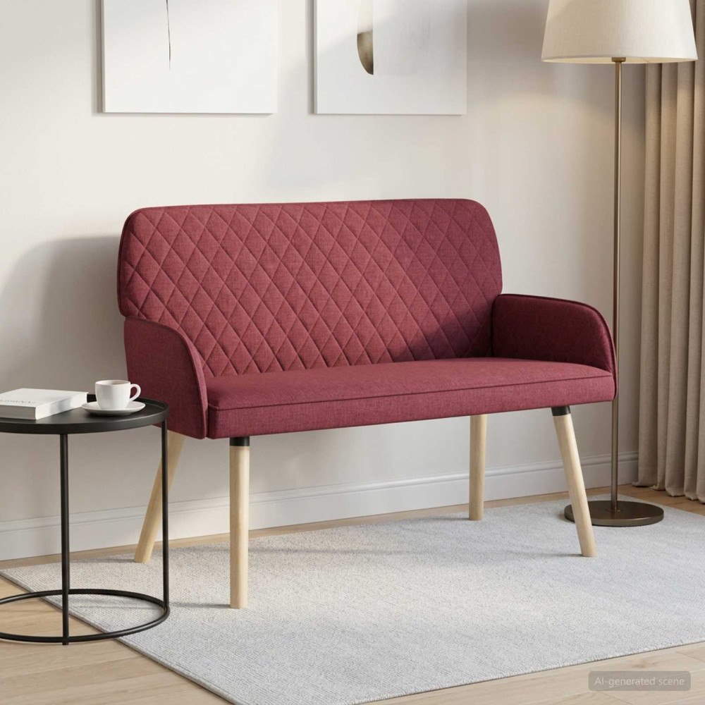 vidaXL 2-sitssoffa med ben i massivt trä 2-sits Vinröd Linnetyg