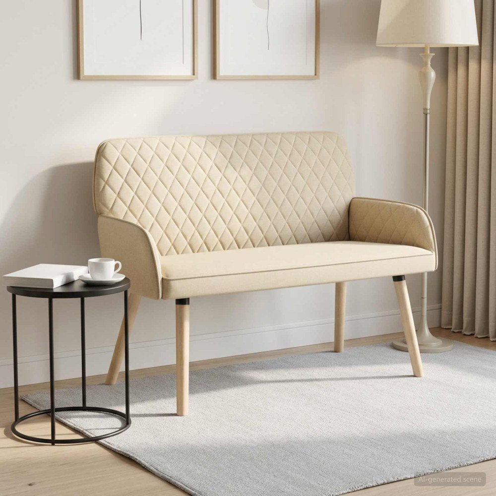 vidaXL 2-sitssoffa med ben i massivt trä 2-sits Gräddvit Linnetyg