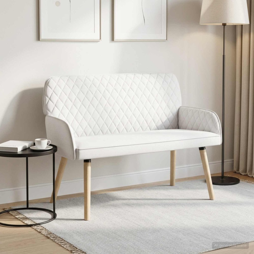 vidaXL 2-sitssoffa med ben i massivt trä 2-sits Vit Linnetyg