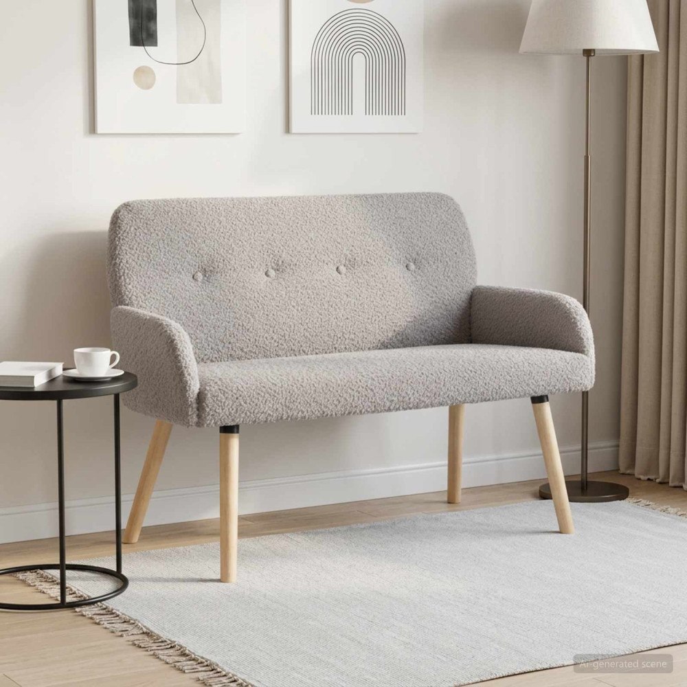 vidaXL 2-sitssoffa med ben i massivt trä Ljusgrå Bouclé
