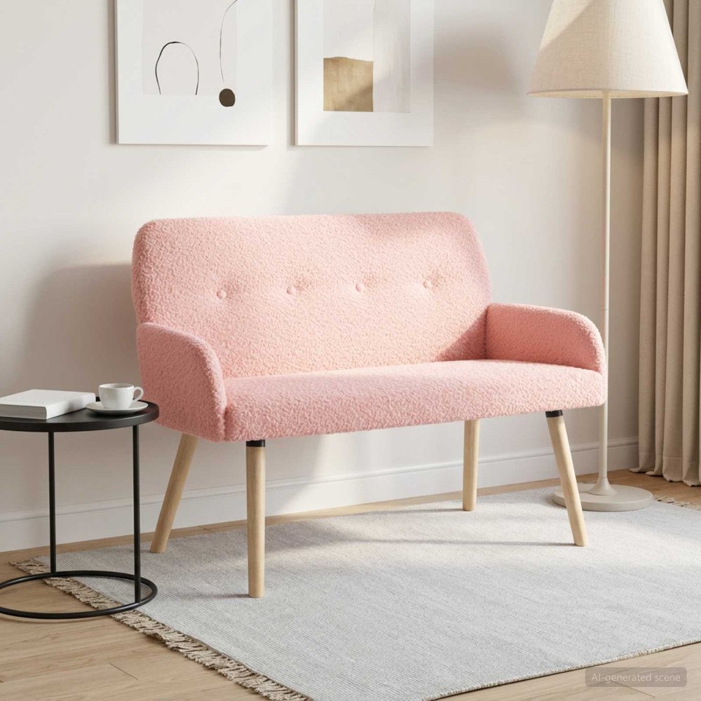 vidaXL 2-sitssoffa med ben i massivt trä Rosa Bouclé