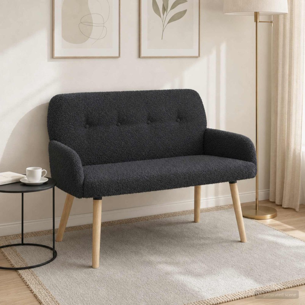 vidaXL 2-sitssoffa med ben i massivt trä Mörkgrå Bouclé