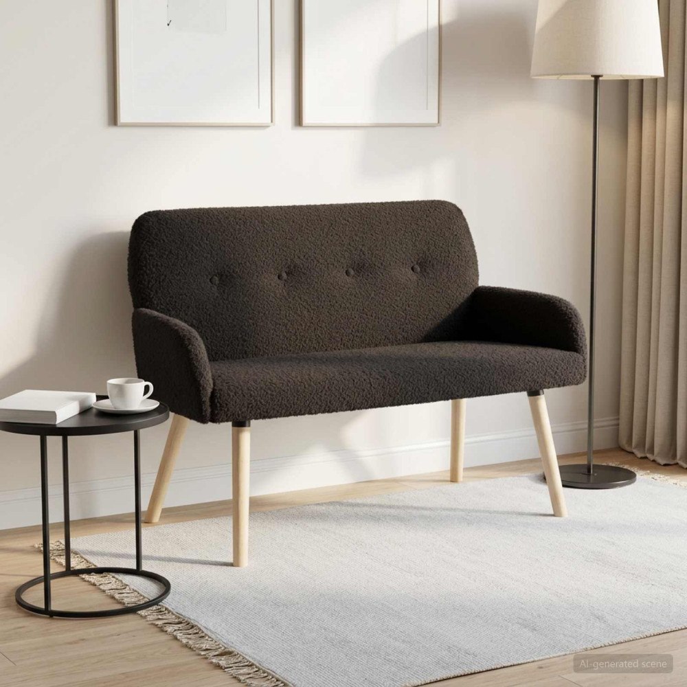 vidaXL 2-sitssoffa med ben i massivt trä Svart Bouclé