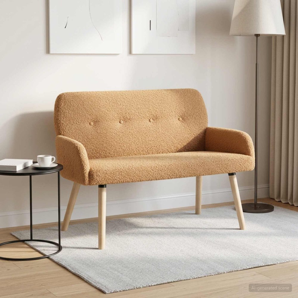 vidaXL 2-sitssoffa med ben i massivt trä Beige Bouclé