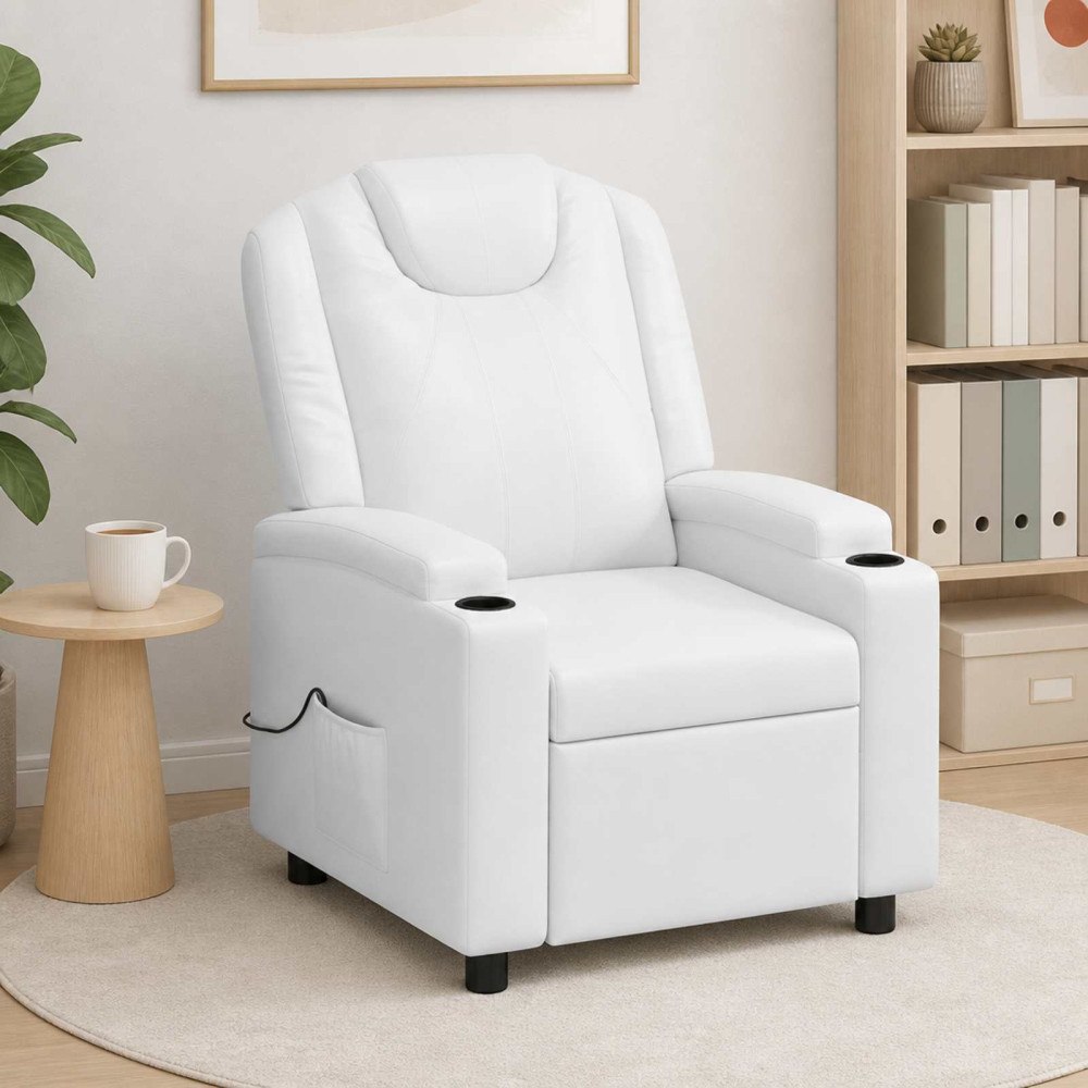 vidaXL Reclinerfåtölj med massage Vit 75 x 95 x 106 cm Tyg