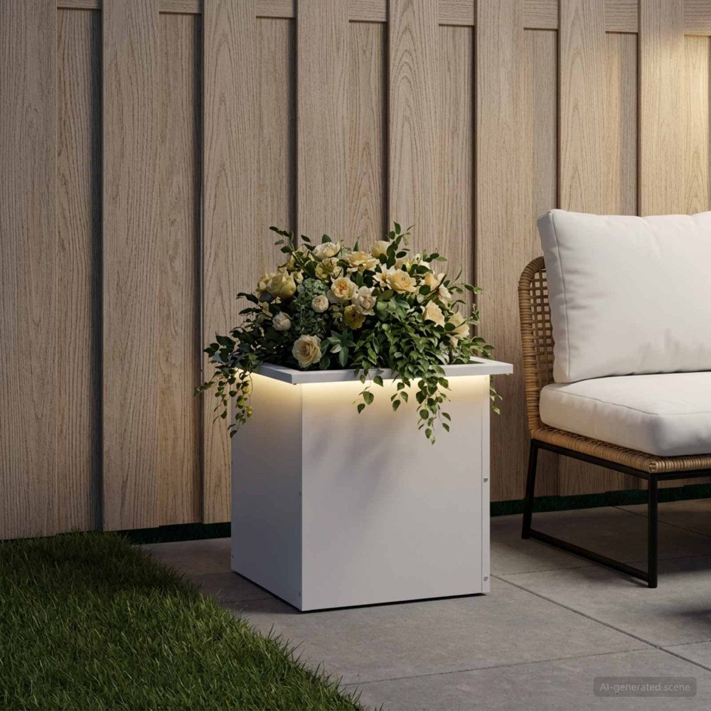 vidaXL Odlingslåda med LED Vit 40 x 40 x 40 cm Stål