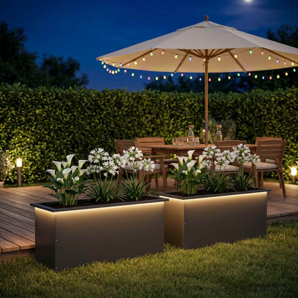 vidaXL Odlingslåda med LED 2 st Svart 40 x 100 x 40 cm Stål