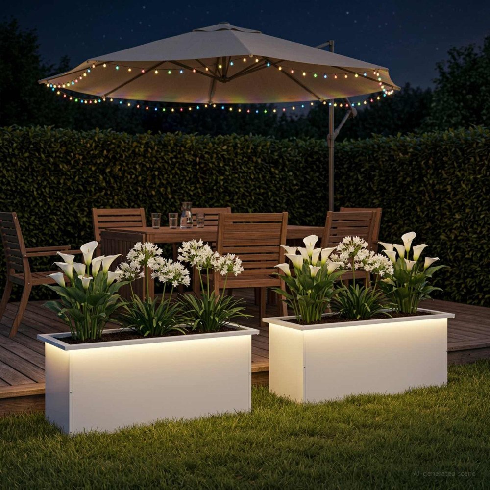 vidaXL Odlingslåda med LED 2 st Vit 40 x 100 x 40 cm Stål