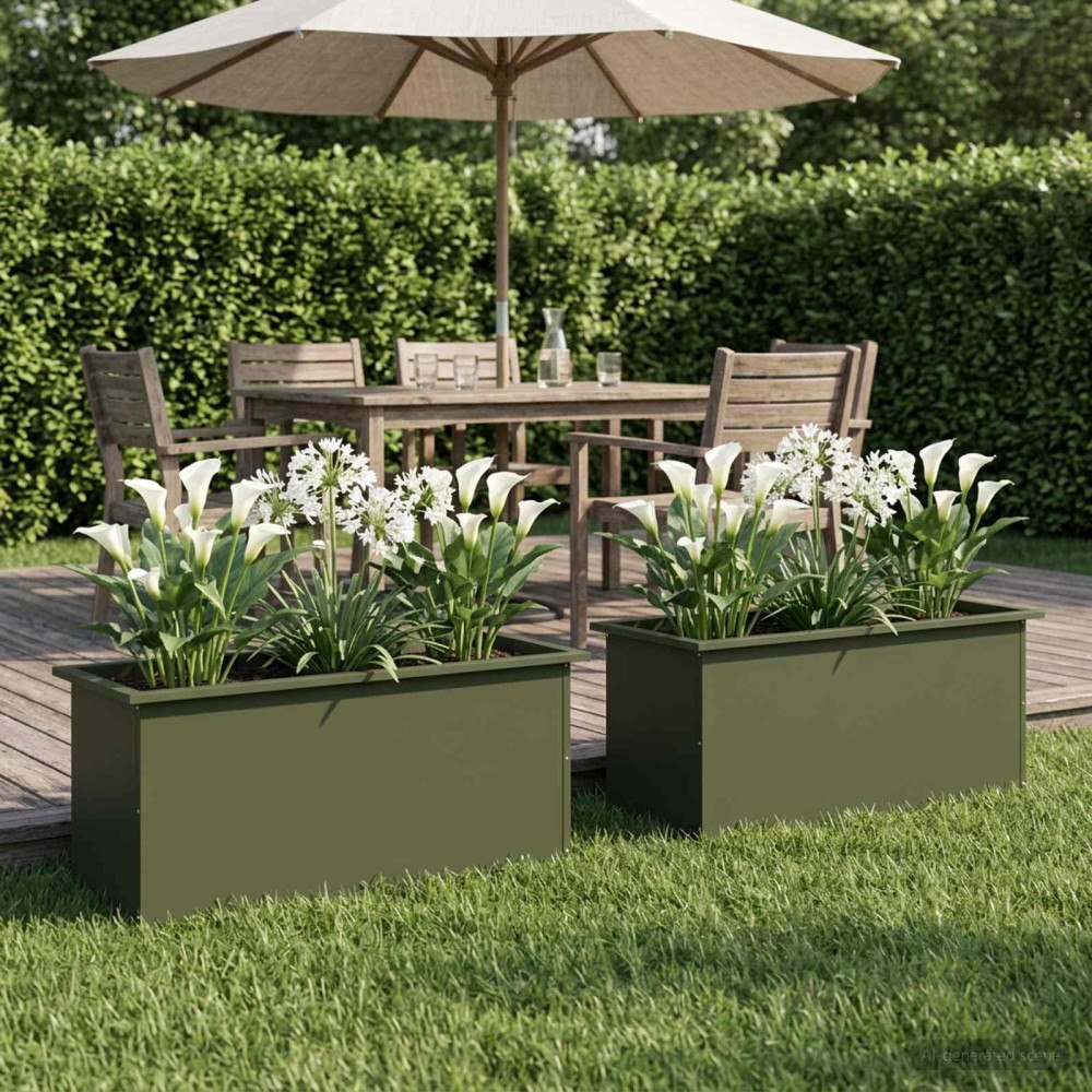 vidaXL Odlingslåda med LED 2 st Olivgrön 40 x 100 x 40 cm Stål
