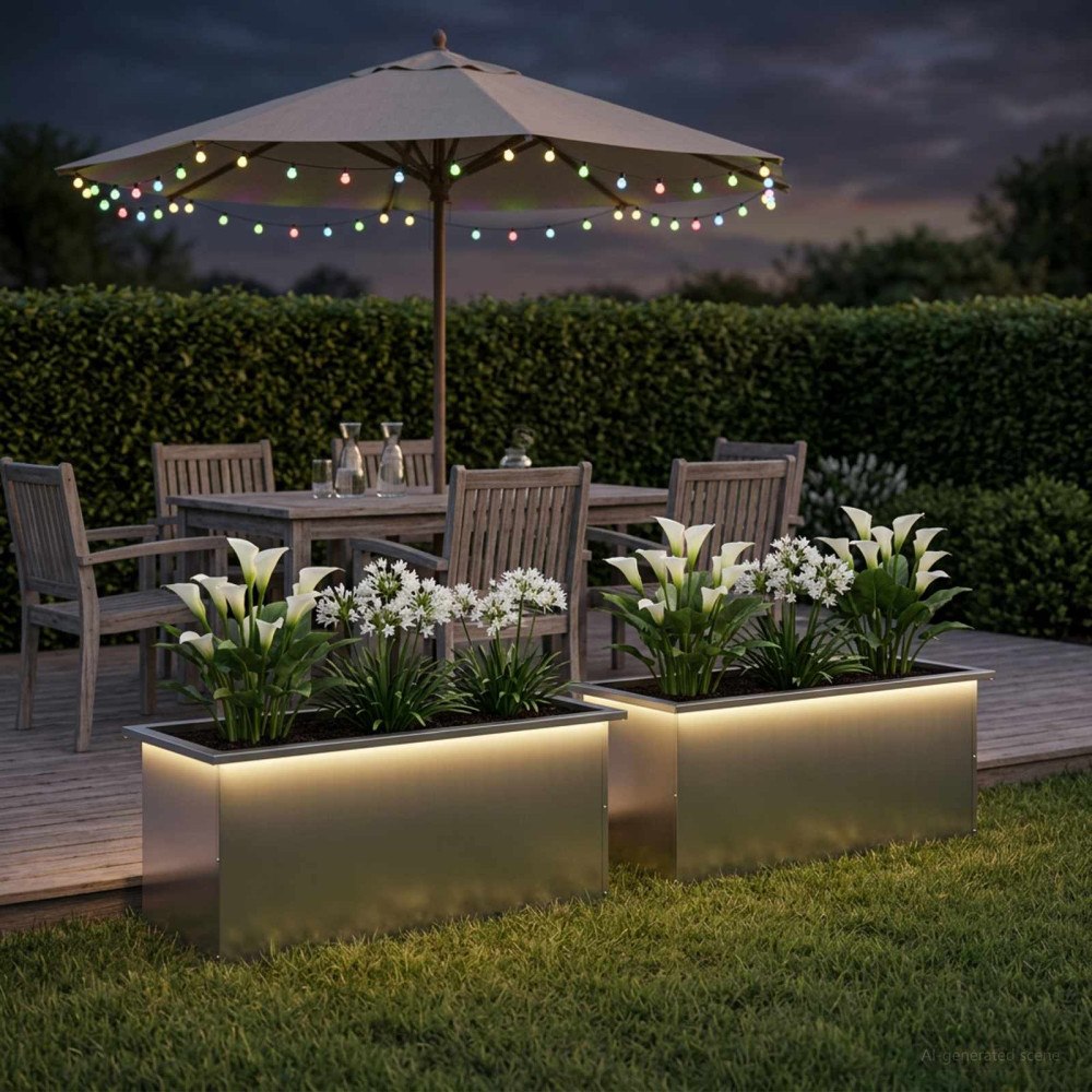 vidaXL Odlingslåda med LED 2 st Silver 40 x 100 x 40 cm
