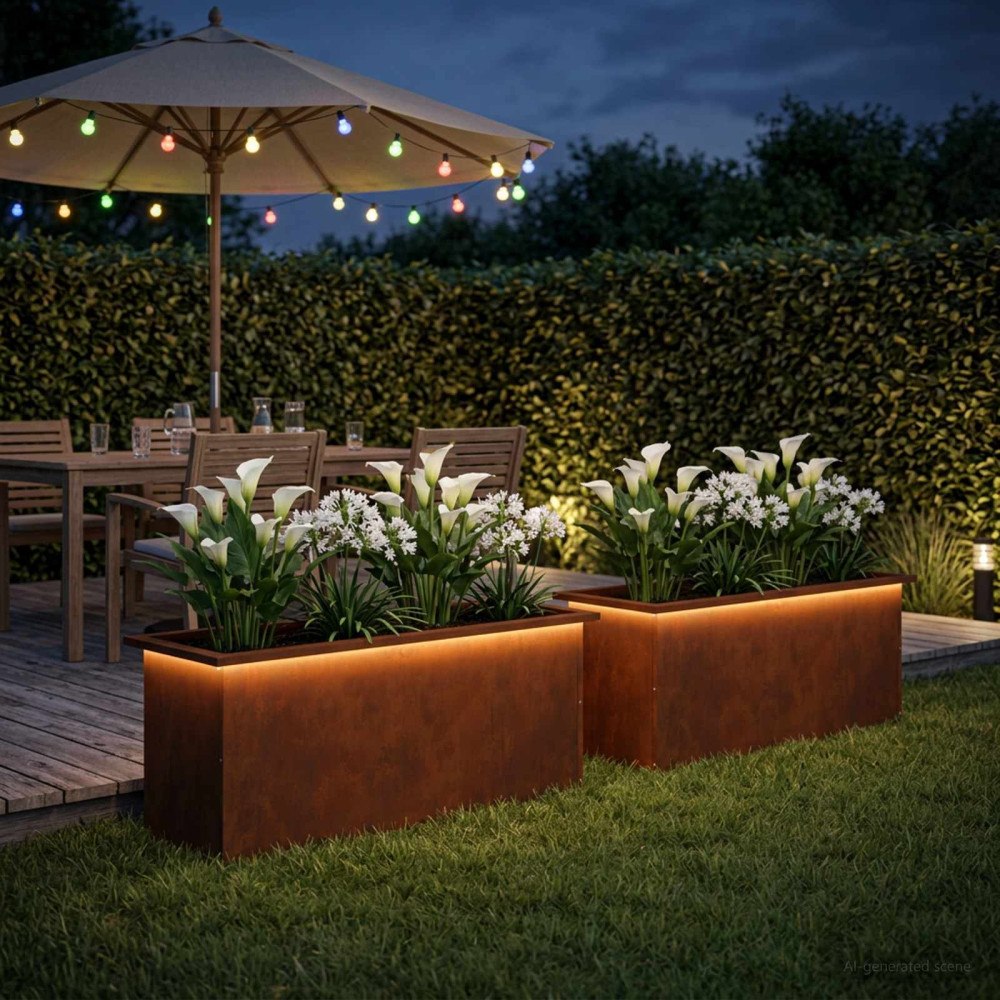 vidaXL Odlingslåda med LED 2 st Rostig 40 x 100 x 40 cm