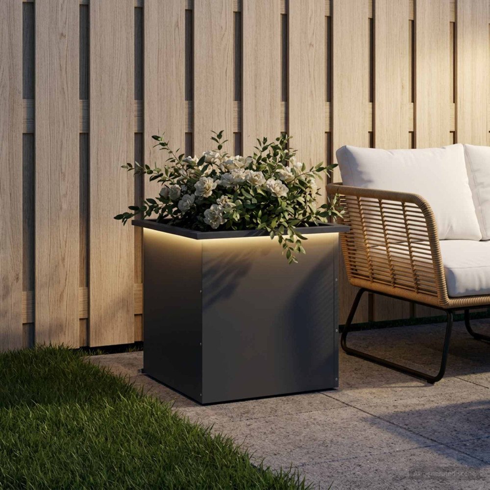 vidaXL Odlingslåda med LED Antracit 50 x 50 x 48 cm Stål