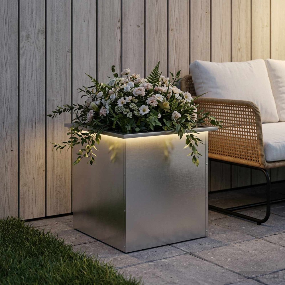 vidaXL Odlingslåda med LED Silver 50 x 50 x 48 cm Rostfritt stål