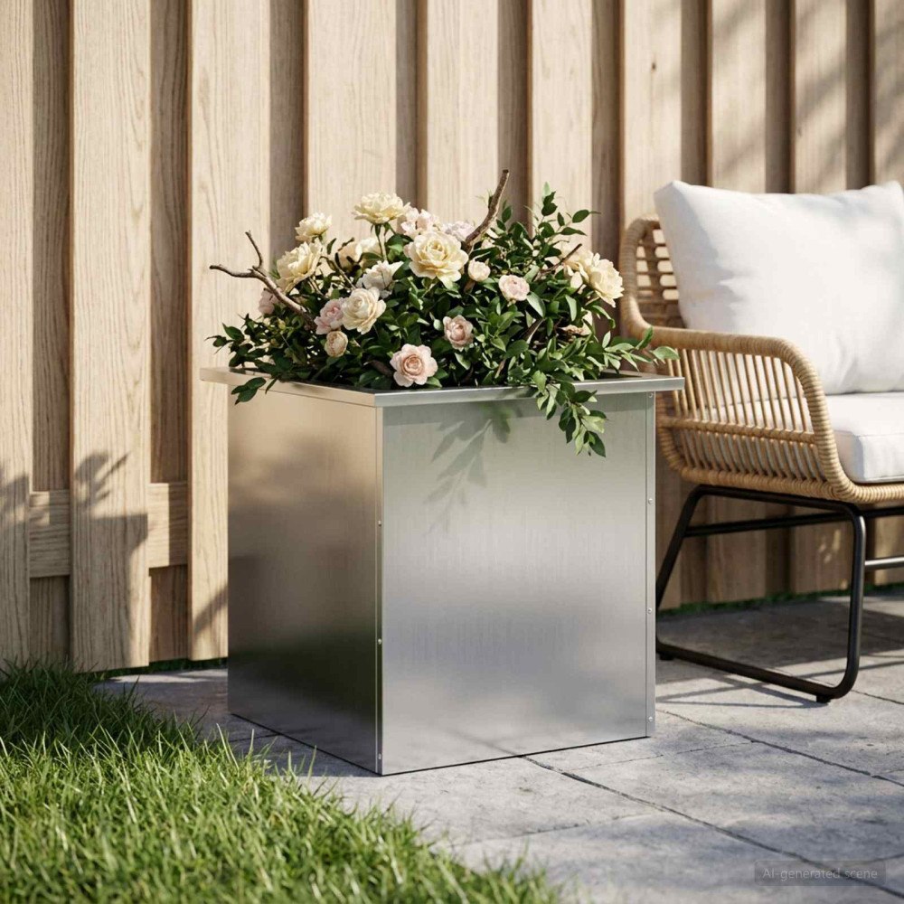 vidaXL Odlingslåda med LED Silver 50 x 50 x 48 cm Galvaniserat stål