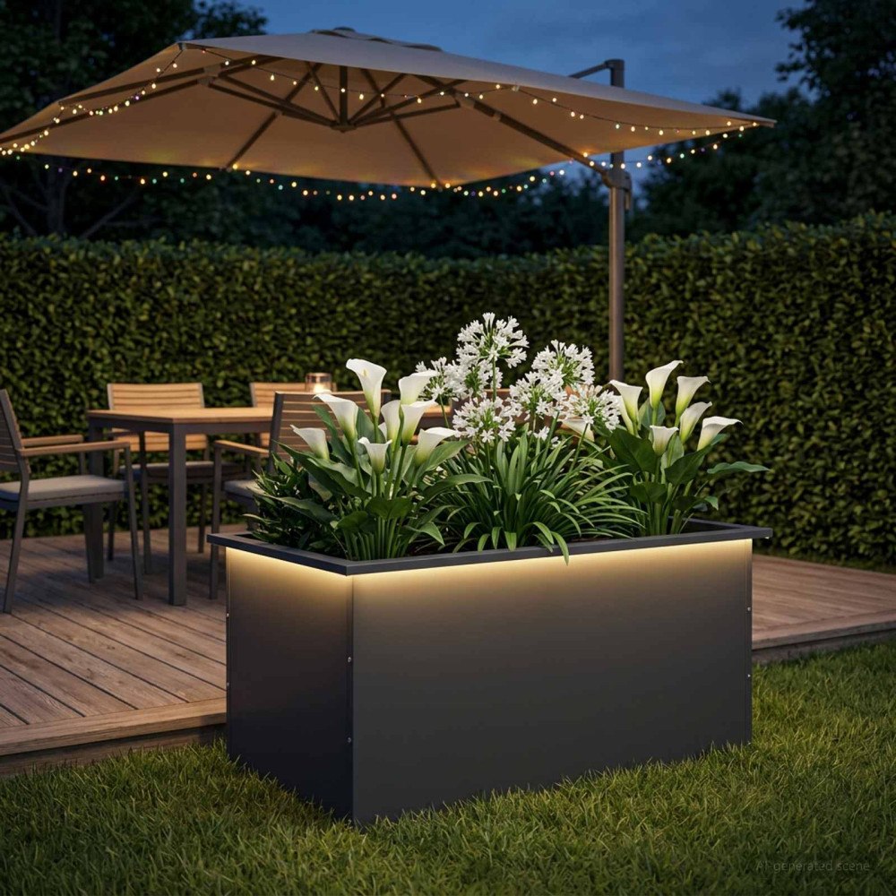 vidaXL Odlingslåda med LED Antracit 50 x 80 x 48 cm Stål