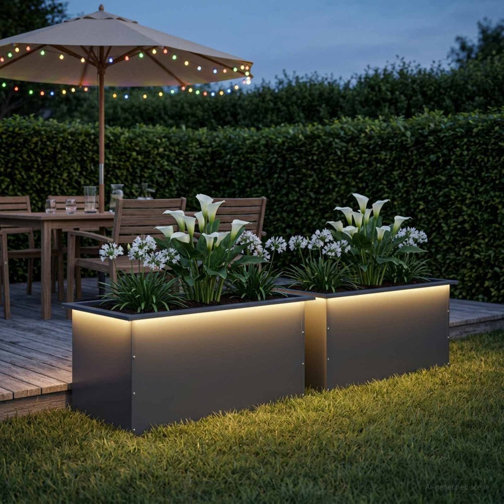 vidaXL Odlingslåda med LED 2 st Antracit 50 x 80 x 48 cm Stål