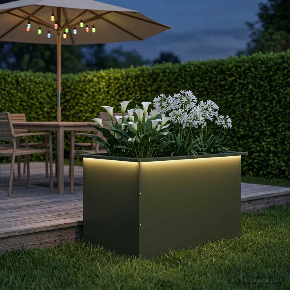 vidaXL Odlingslåda med LED Olivgrön 50 x 80 x 48 cm Stål