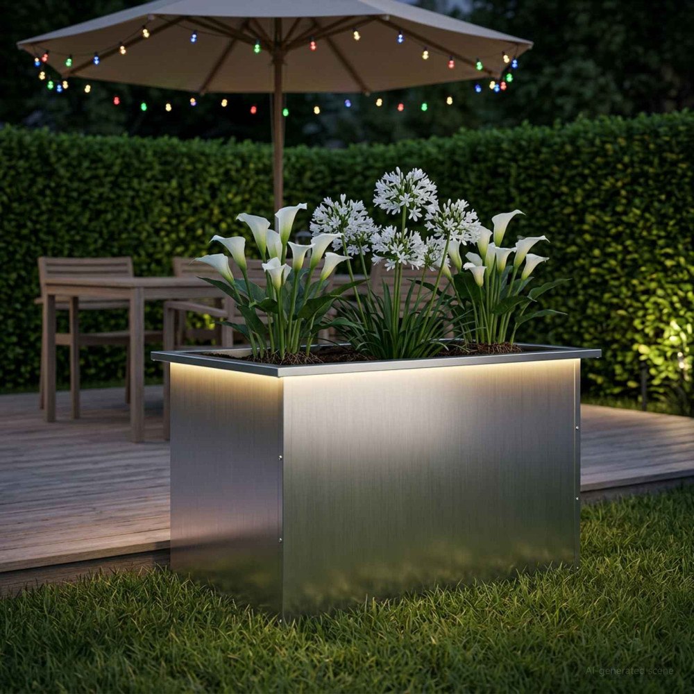 vidaXL Odlingslåda med LED Silver 50 x 80 x 48 cm Galvaniserat stål