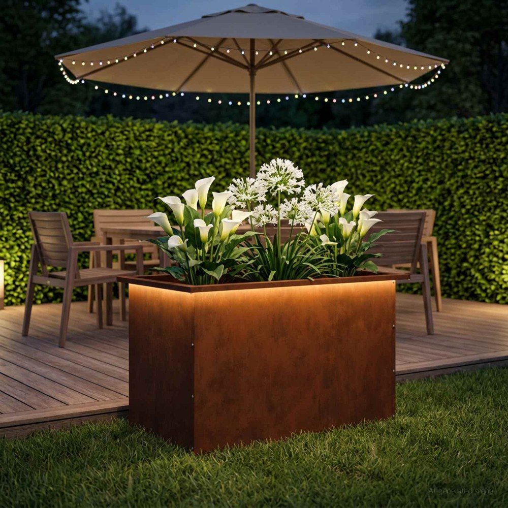 vidaXL Odlingslåda med LED Rostig 50 x 80 x 48 cm Väderbeständig stål
