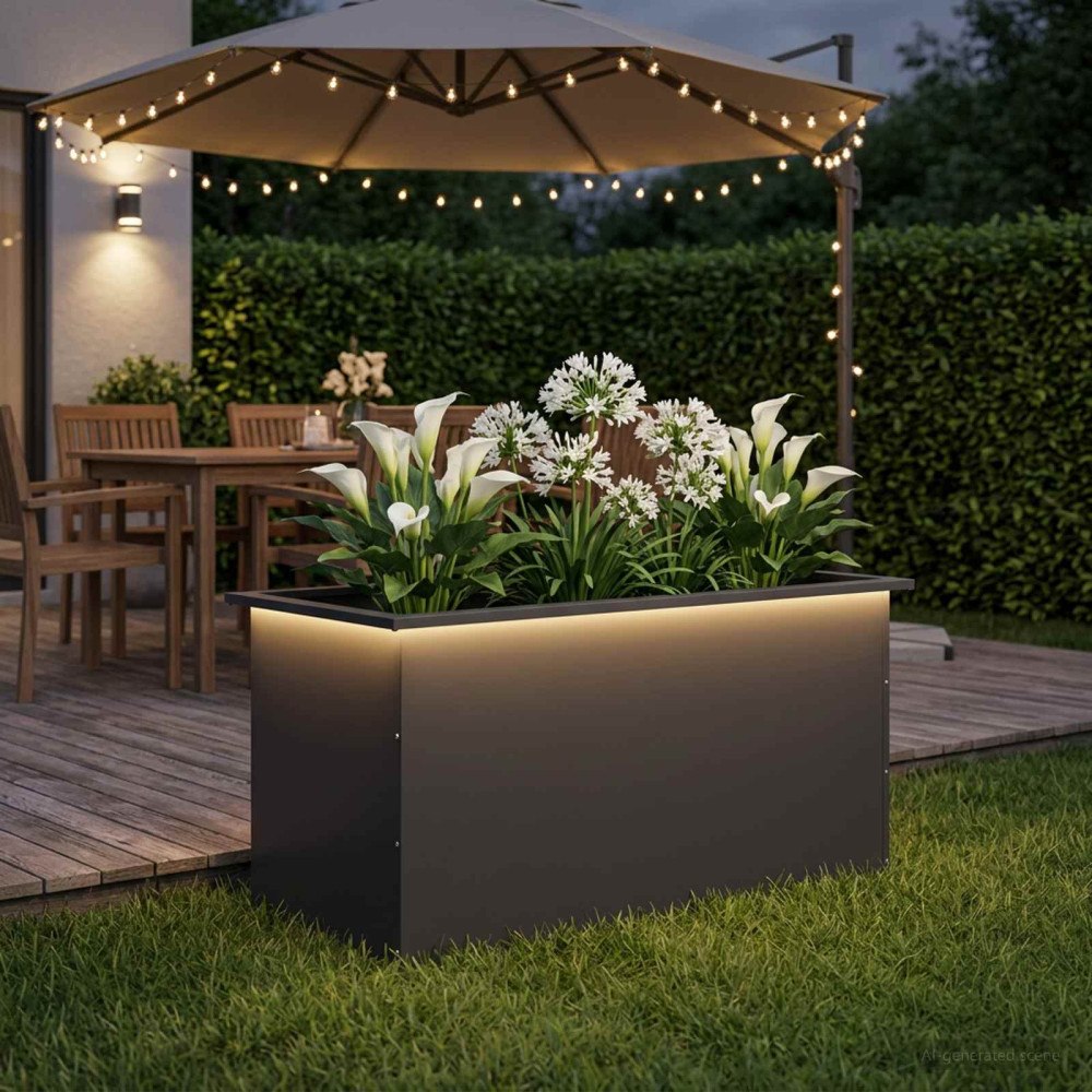 vidaXL Odlingslåda med LED Svart 50 x 100 x 48 cm Stål