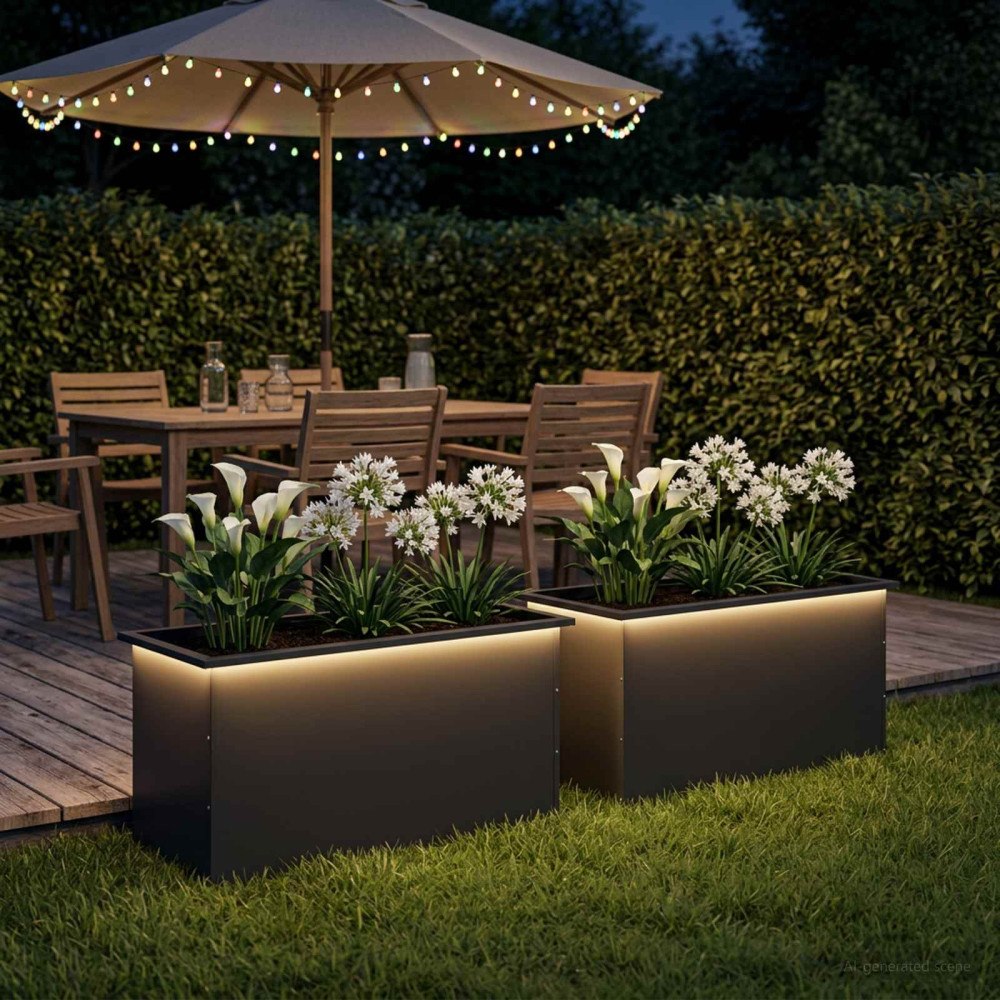 vidaXL Odlingslåda med LED 2 st Svart 50 x 100 x 48 cm Stål