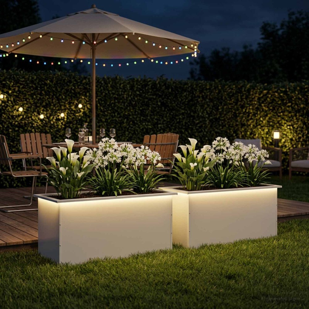 vidaXL Odlingslåda med LED 2 st Vit 50 x 100 x 48 cm Stål