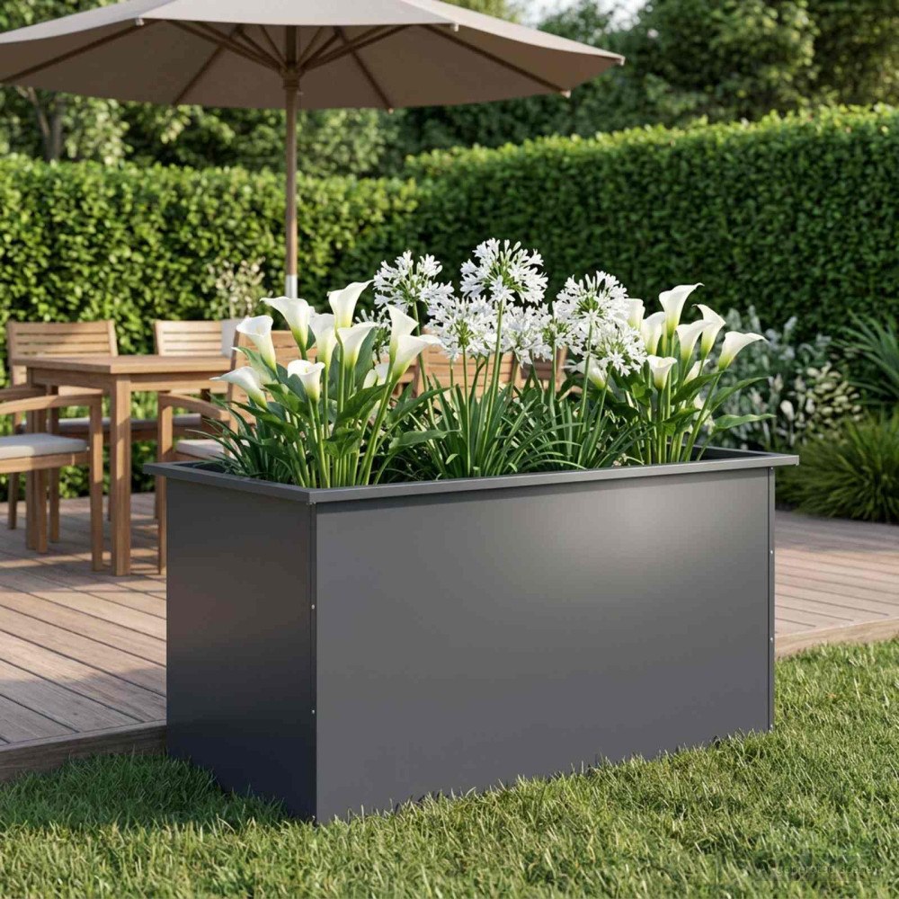 vidaXL Odlingslåda med LED Antracit 50 x 100 x 48 cm Stål