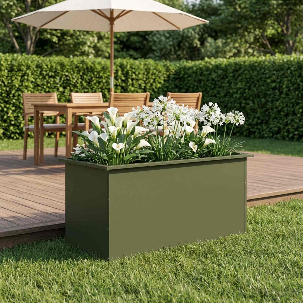 vidaXL Odlingslåda med LED Olivgrön 50 x 100 x 48 cm Stål