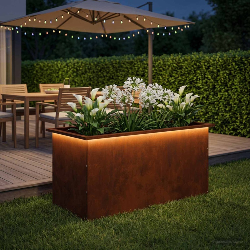 vidaXL Odlingslåda med LED Rostig 50 x 100 x 48 cm Väderbeständig stål