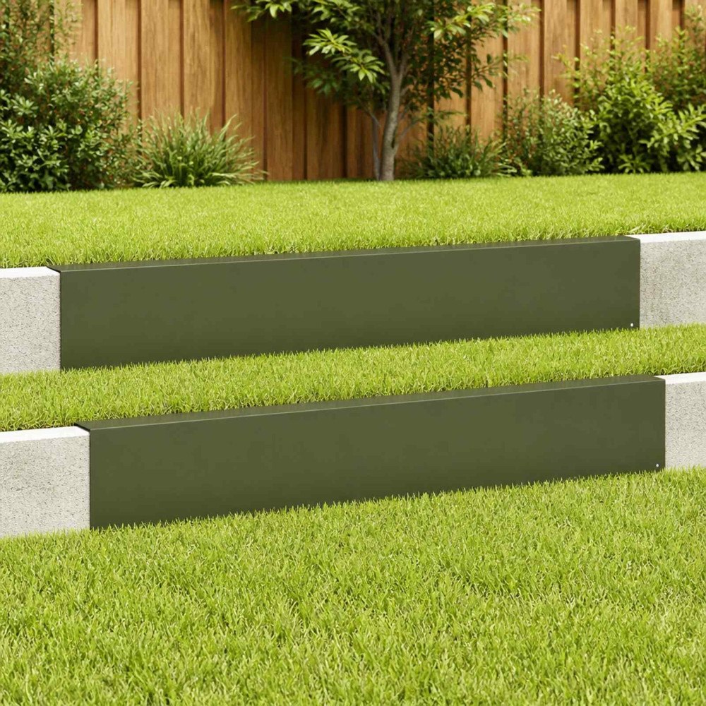 vidaXL Topprofil för rabattkant 2 st 100 x 10 x 15 cm Stål Olivgrön