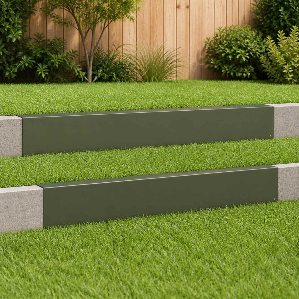 vidaXL Topprofil för rabattkant 2 st 100 x 5 x 15 cm Stål Olivgrön