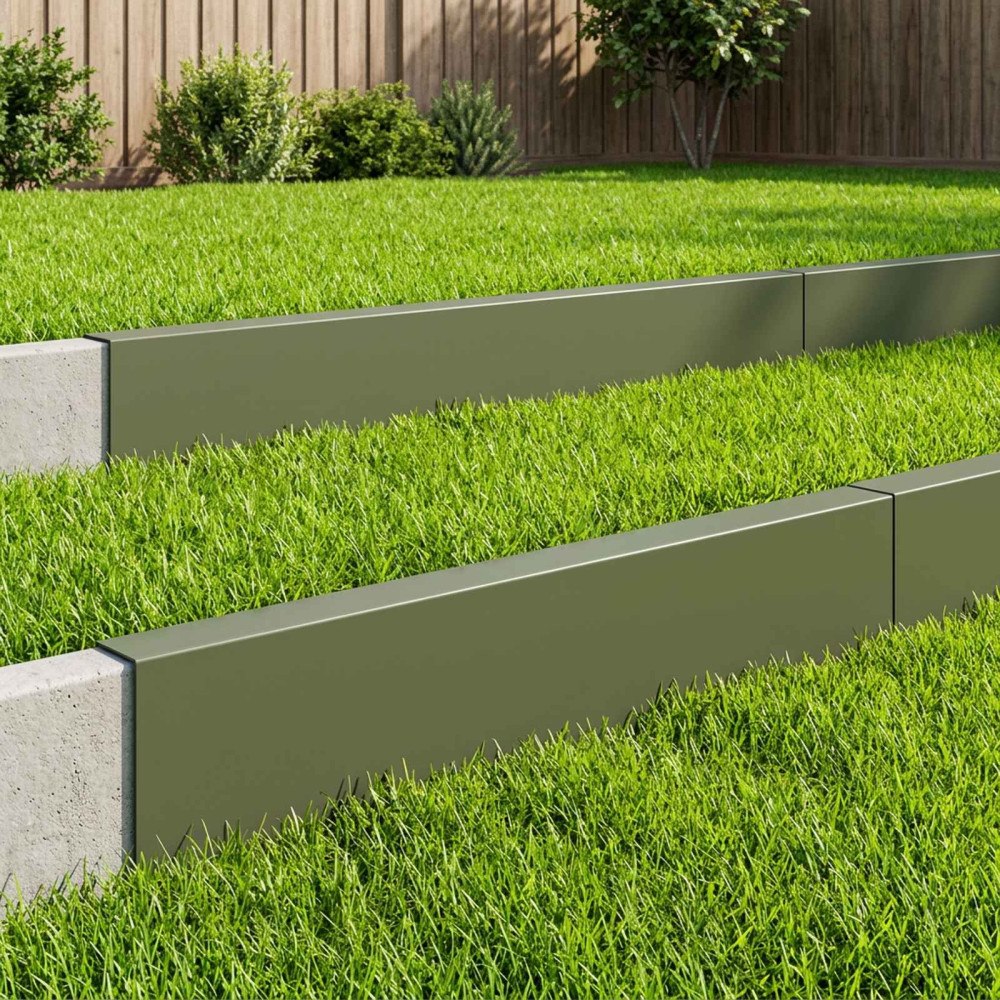 vidaXL Topprofil för rabattkant 10 st 100 x 5 x 15 cm Stål Olivgrön