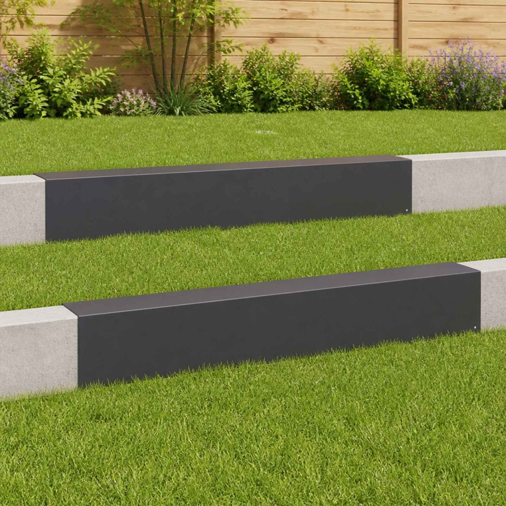 vidaXL Topprofil för rabattkant 2 st 100 x 15 x 15 cm Stål Svart