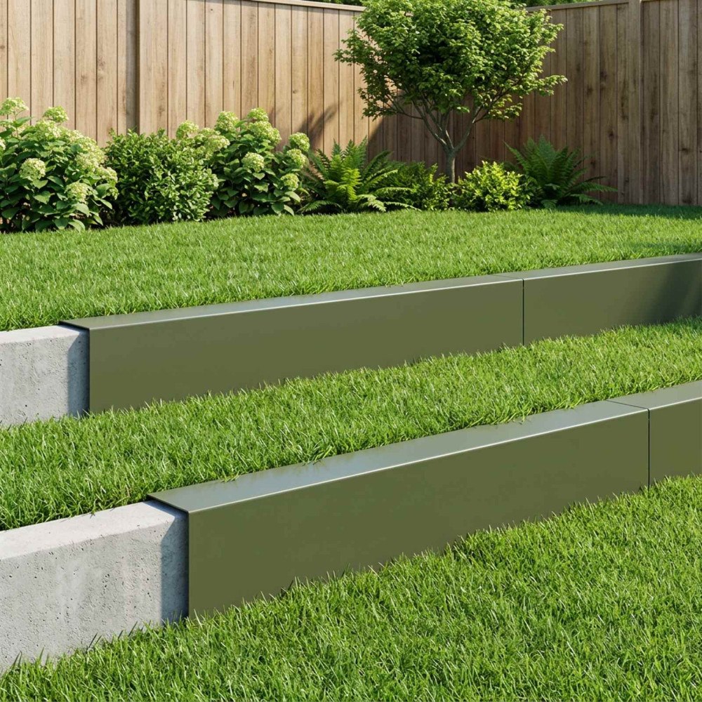 vidaXL Topprofil för rabattkant 10 st 100 x 15 x 15 cm Stål Olivgrön