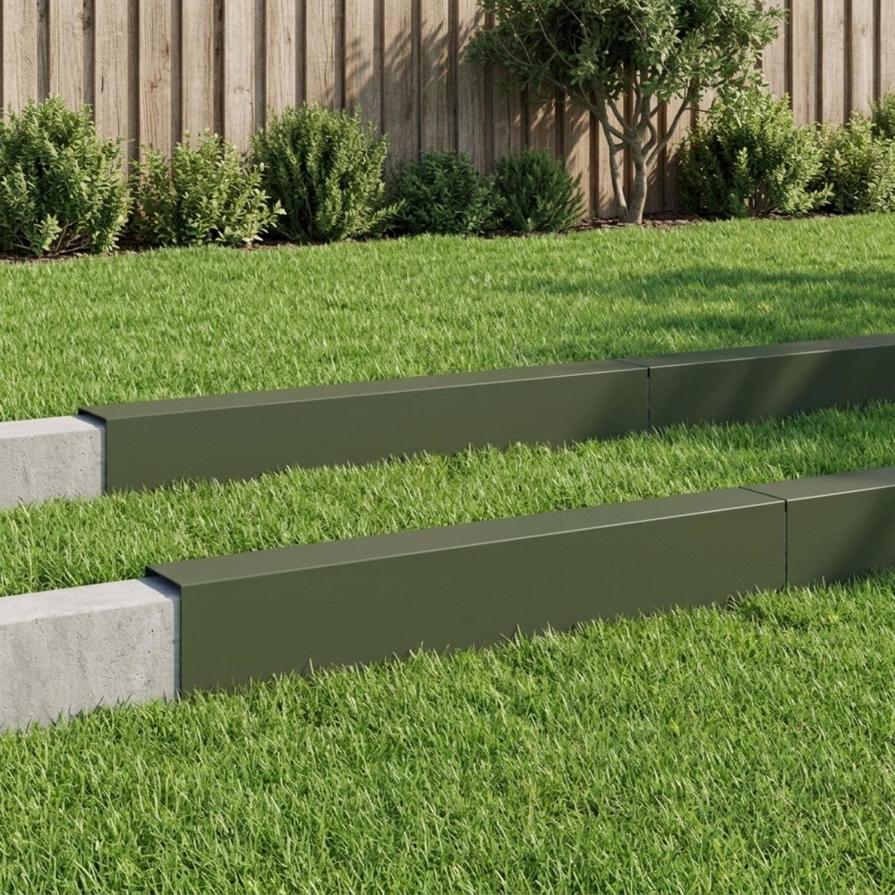 vidaXL Topprofil för rabattkant 10 st 100 x 20 x 15 cm Stål Olivgrön