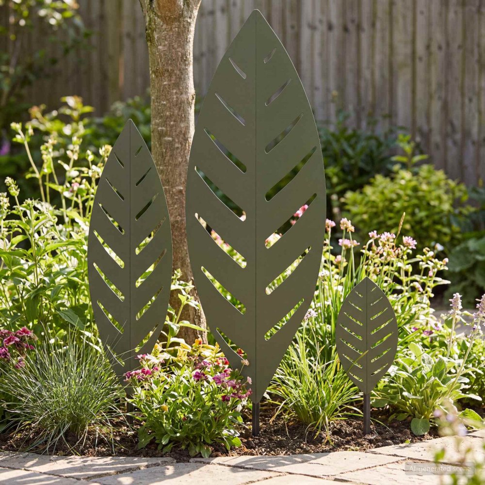 vidaXL Trädgårdspinne 3 st 116,5 x 35 x 3 cm Stål Olivgrön