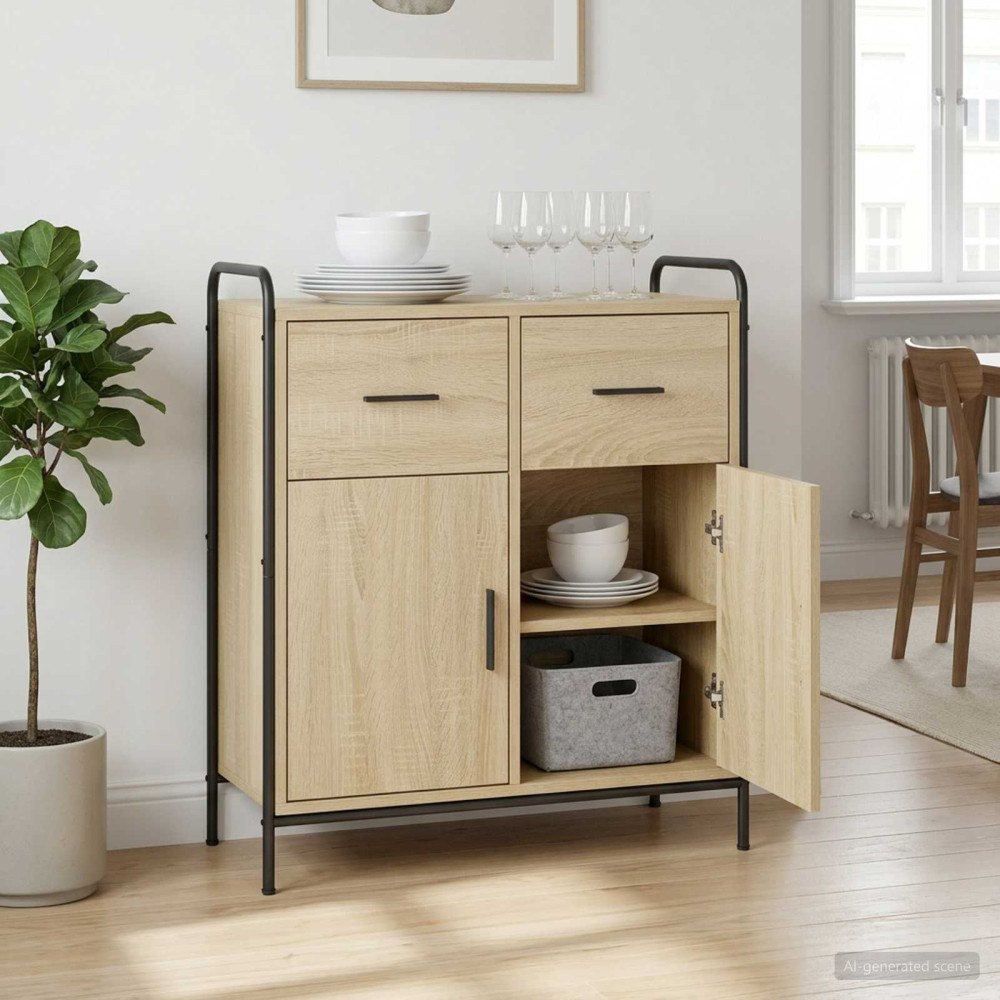 vidaXL Sideboard Sonoma-ek 97 x 33 x 81 cm Konstruerat trä