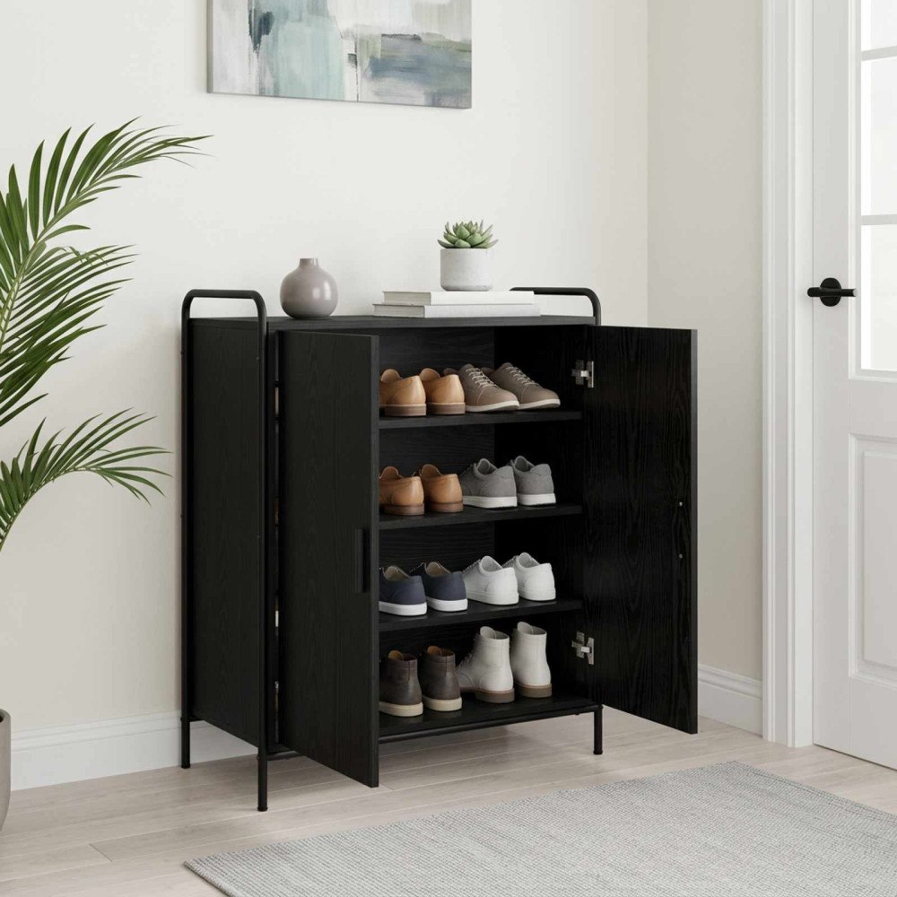 vidaXL Skoskåp 76 x 36,5 x 93 cm Konstruerat trä Svart ek