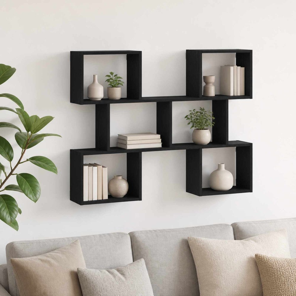 vidaXL Vägg hylla Svart 103 x 17 x 80 cm Konstruerat trä