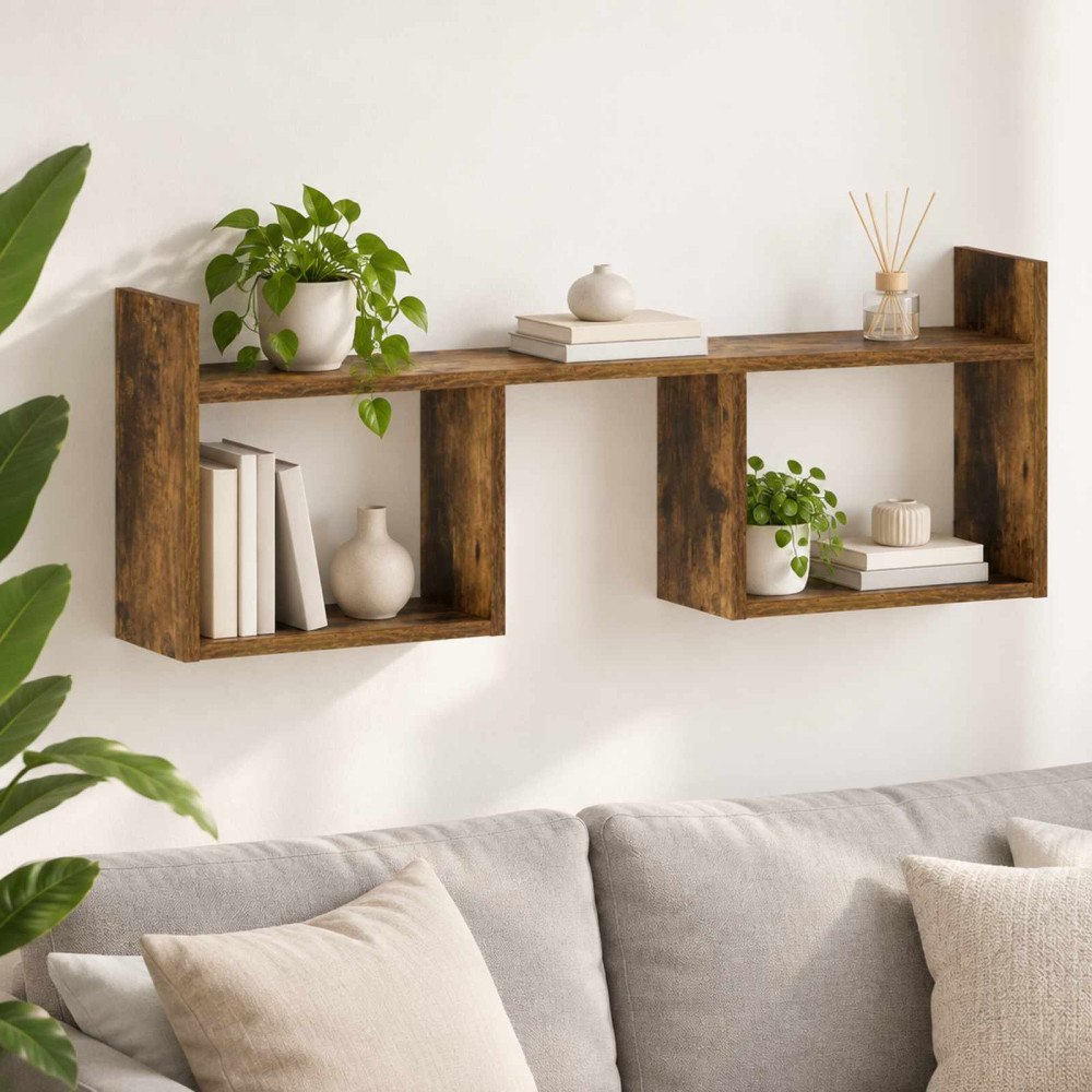 vidaXL Vägghylla Rökt ek 90 x 17 x 32 cm Konstruerat trä