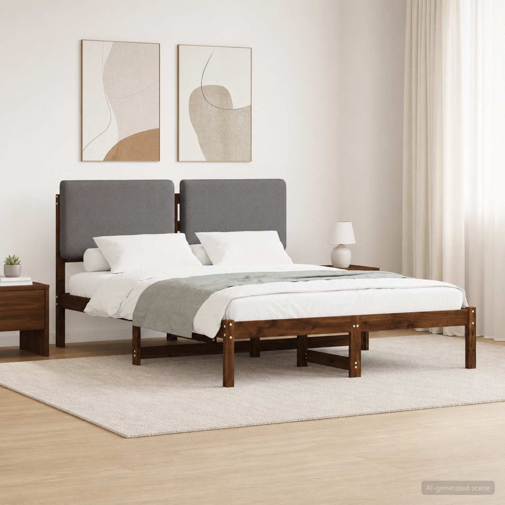 vidaXL Sängram med Klädd Huvudgavel Mörkbrun och ljusgrå 160 x 200 cm