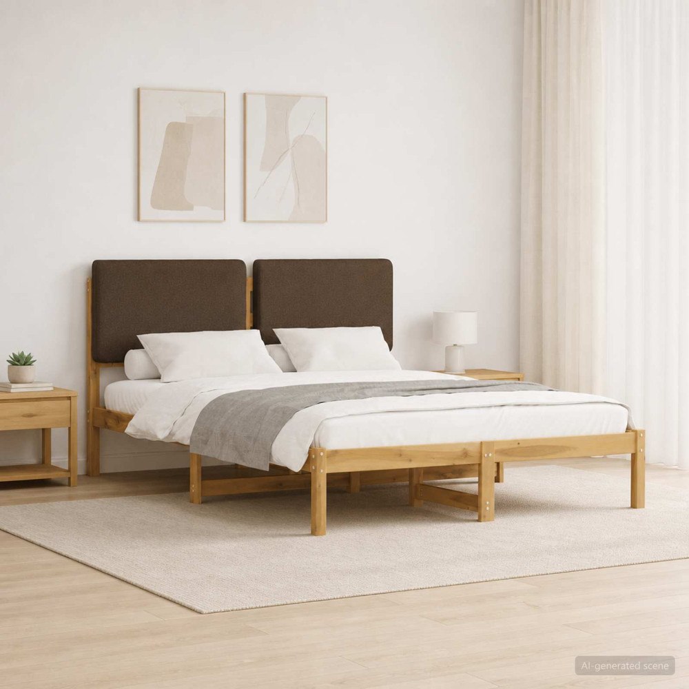 vidaXL Sängram med Klädd Huvudgavel Vitlaserad och taupe 120 x 190 cm