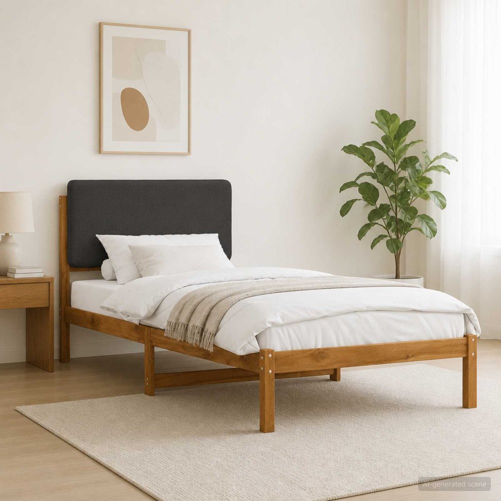 vidaXL Sängram med Klädd Huvudgavel Naturlig och mörkgrå 75 x 190 cm