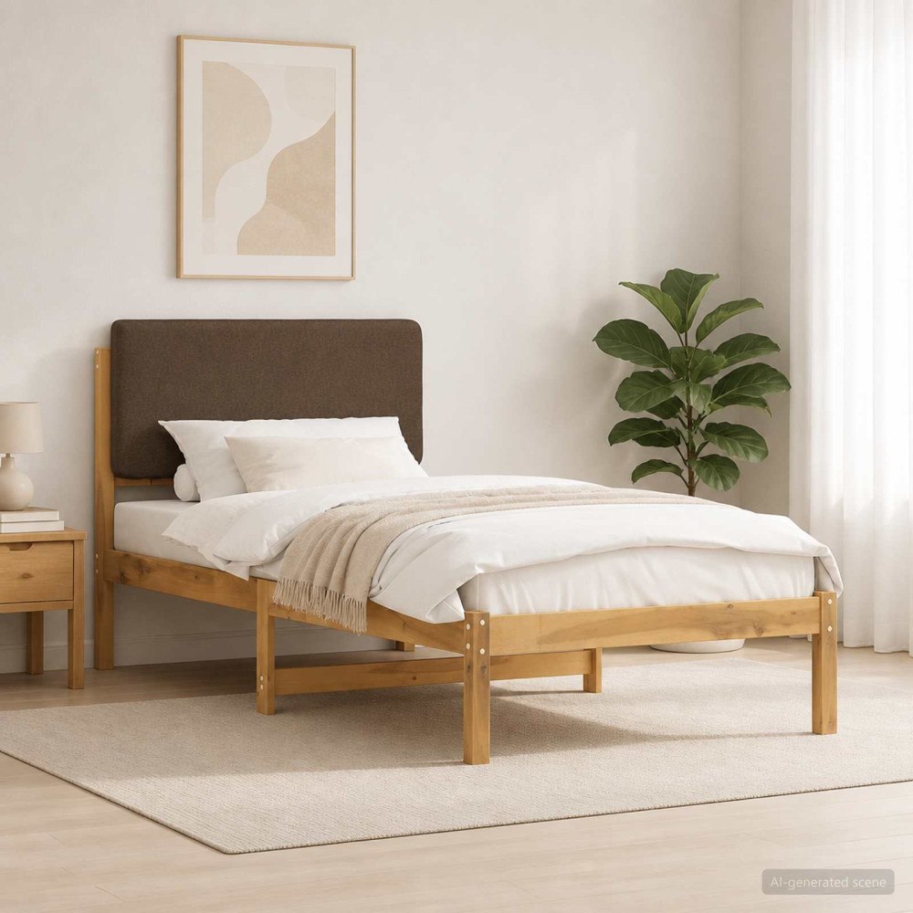 vidaXL Sängram med Klädd Huvudgavel Vitlaserad och taupe 75 x 190 cm