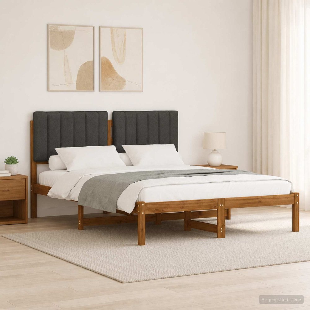 vidaXL Sängram med Klädd Huvudgavel Naturlig och mörkgrå 150 x 200 cm