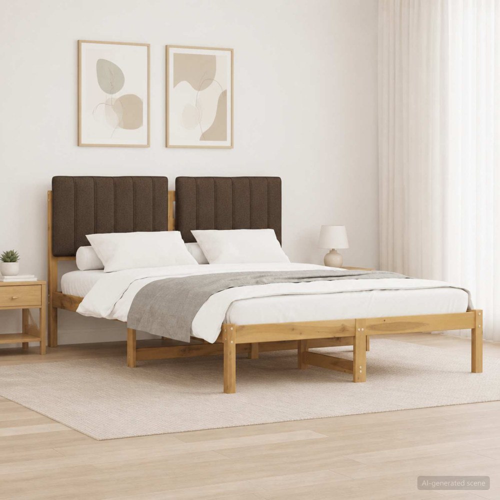 vidaXL Sängram med Klädd Huvudgavel Vitlaserad och taupe 120 x 190 cm