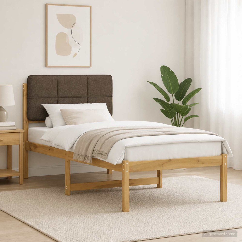 vidaXL Sängram med Klädd Huvudgavel Vitlaserad och taupe 90 x 200 cm