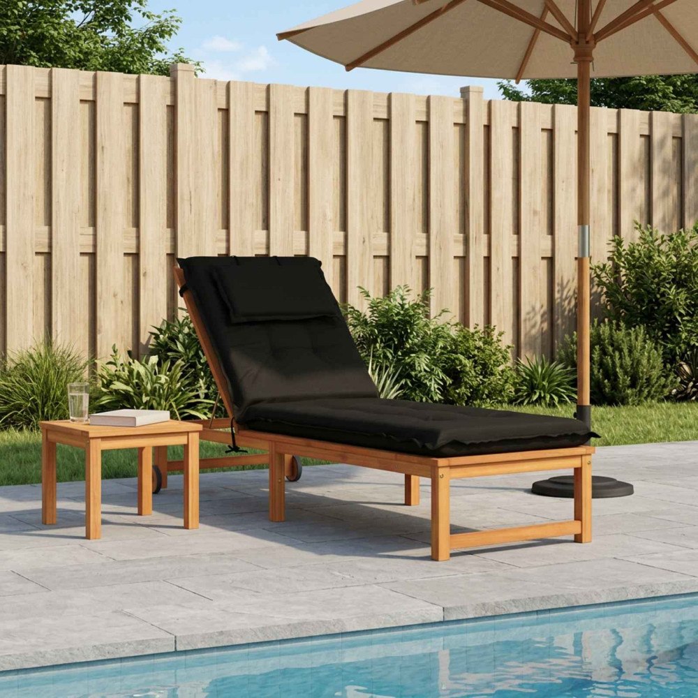 vidaXL Solstol Kudde GEMERT 100% Polyester Svart 190 x 50 x 9 cm